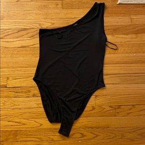 Black one shoulder bodysuit
